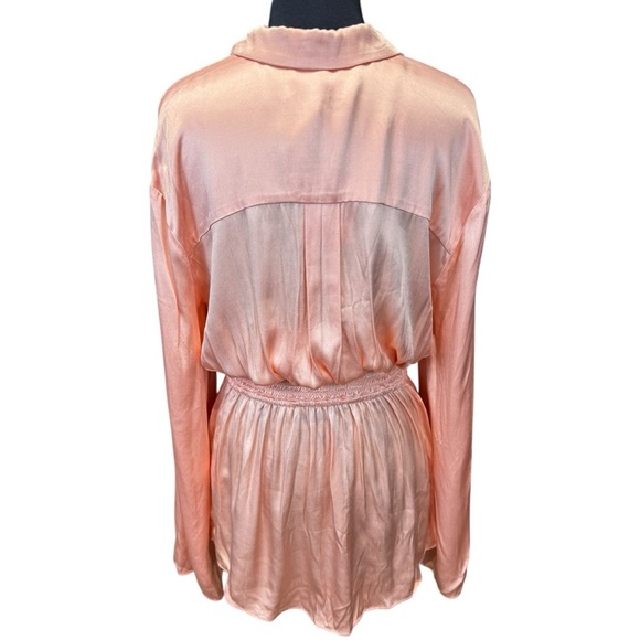 NWT L’Academie Jacquie Blush Satin Shirt Mini Dress Size Medium - Picture 4 of 10